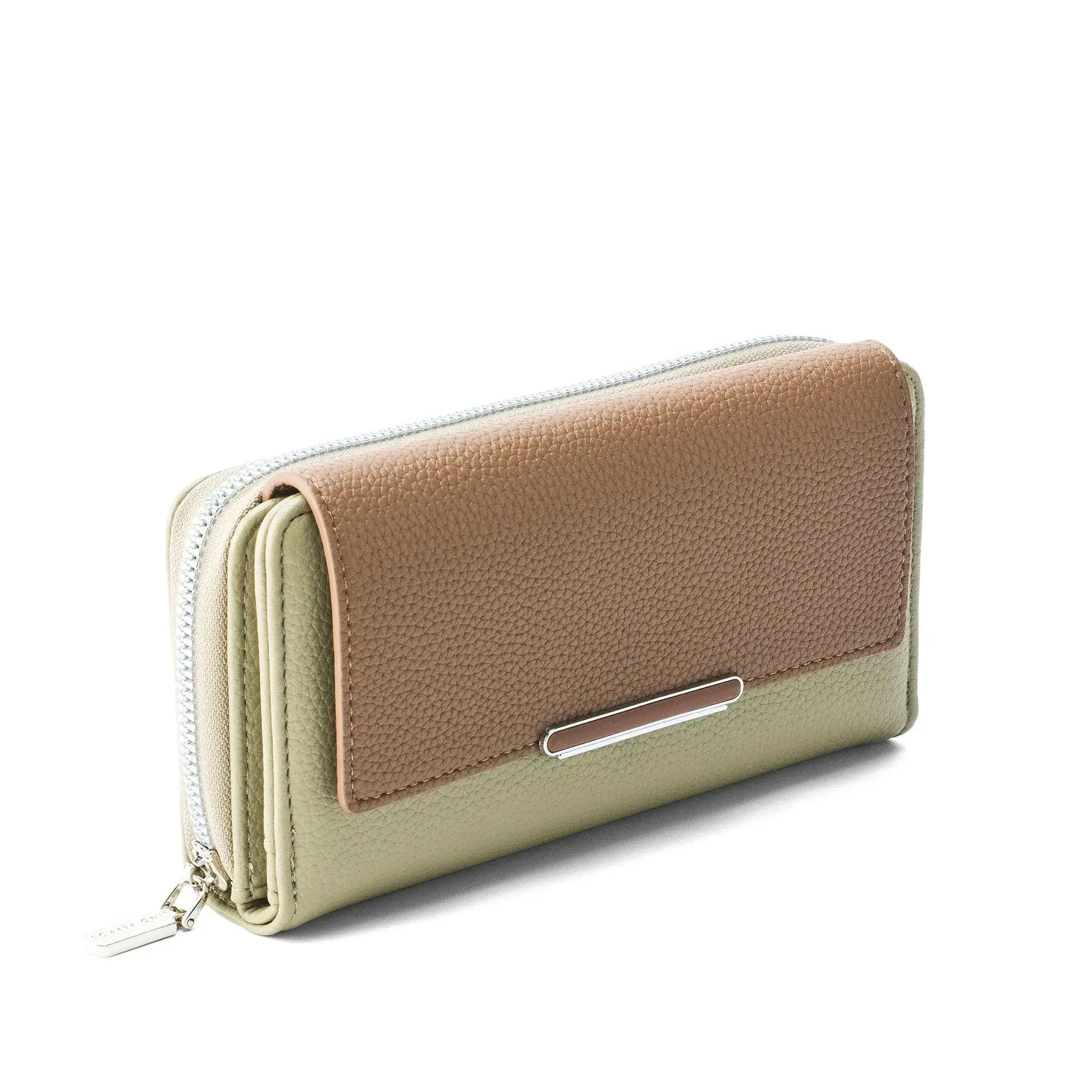 Avril Color-blocked Daily Green Wallet - Lino Perros