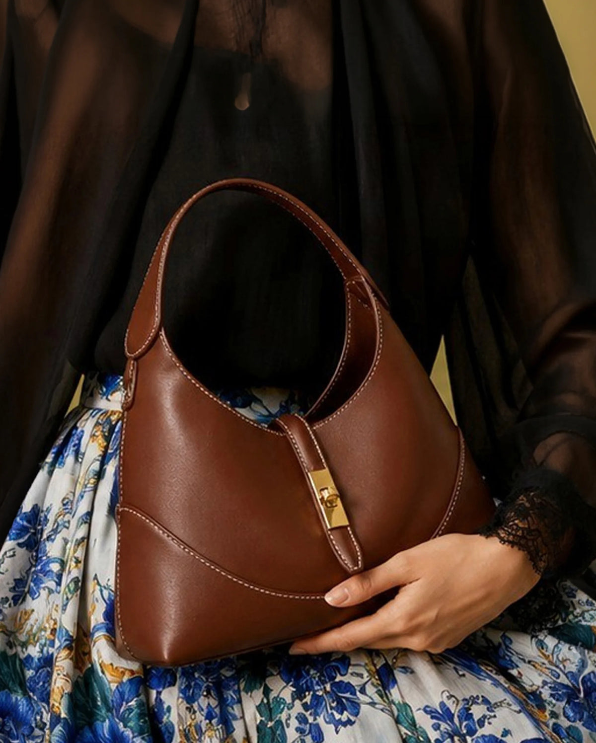 Ella Crescent Brown Handbag | Lino Perros