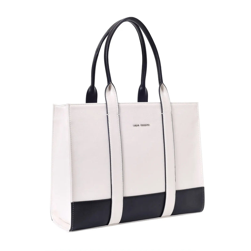 Voyage Color-blocked Commuter Beige-White Tote bag