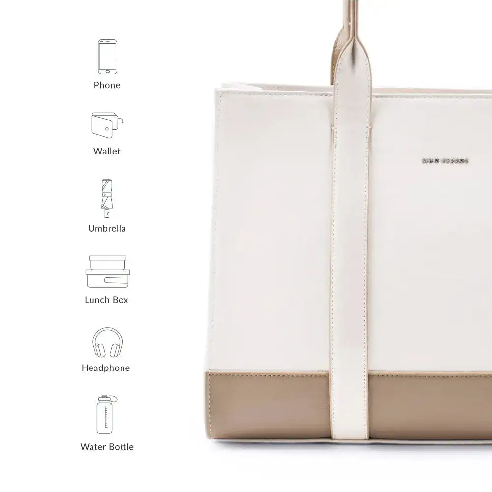Voyage Color-blocked Commuter Beige-White Tote bag - Lino Perros