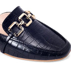 Ava Croco-Textured Chain Link Black Flats - Lino Perros
