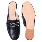 Ava Croco-Textured Chain Link Black Flats - Lino Perros