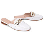 Ava Croco-Textured Chain Link White Flats - Lino Perros