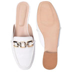 Ava Croco-Textured Chain Link White Flats - Lino Perros