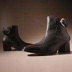 Ava Leather Ankle-Length Brown Boots with Buckle - Lino Perros