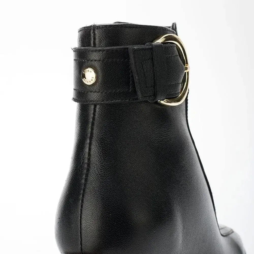 Ava Leather Ankle-Length Black Boots with Buckle - Lino Perros
