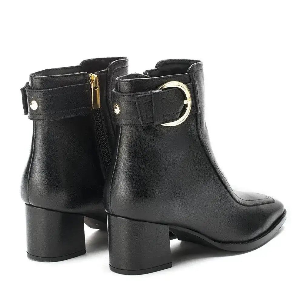 Ava Leather Ankle-Length Black Boots with Buckle - Lino Perros
