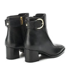 Ava Leather Ankle-Length Black Boots with Buckle - Lino Perros