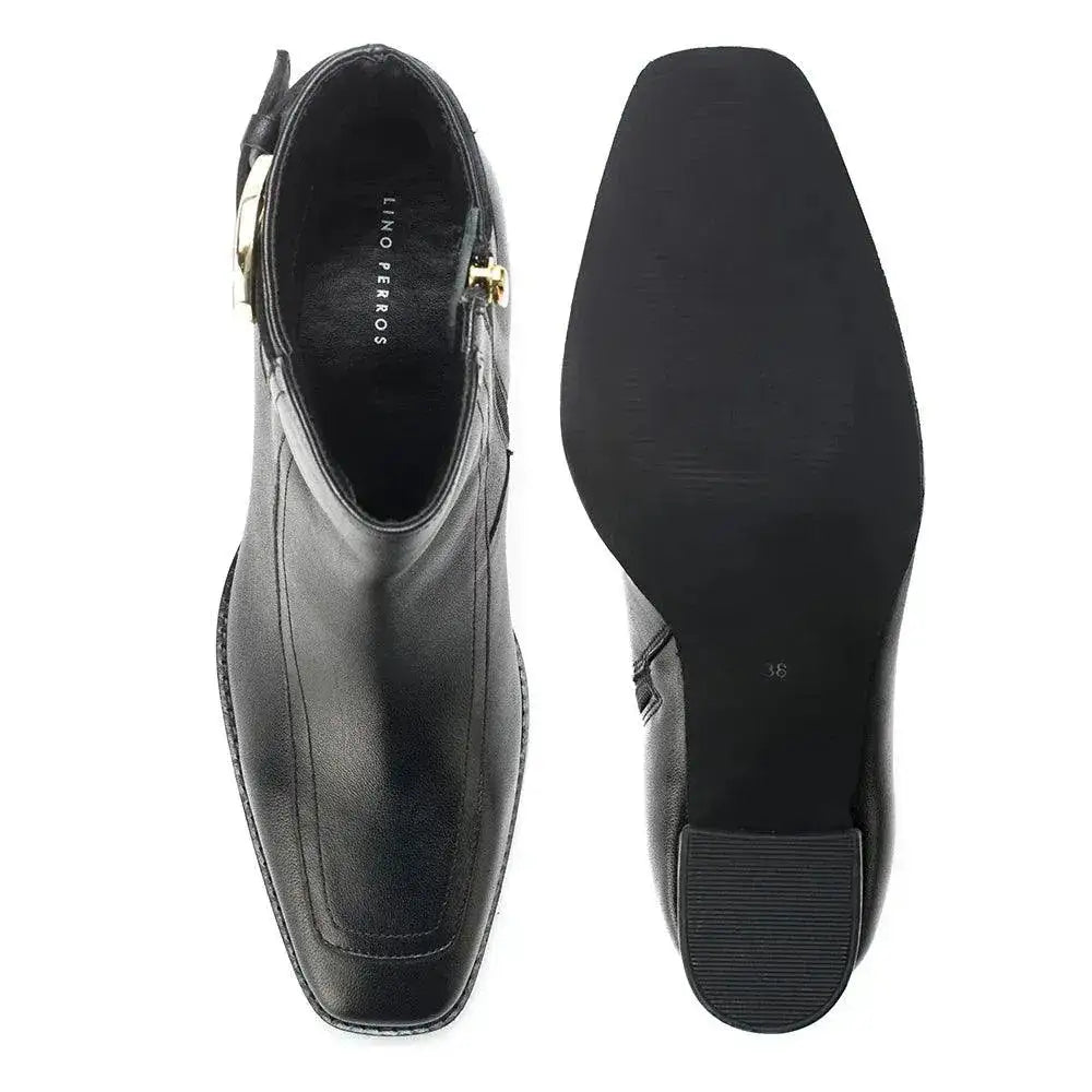 Ava Leather Ankle-Length Black Boots with Buckle - Lino Perros