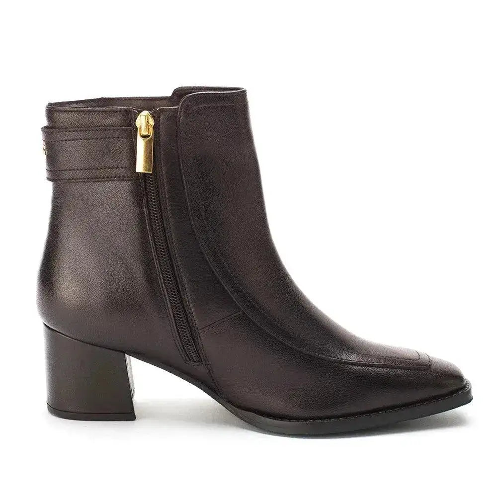 Ava Leather Ankle-Length Brown Boots with Buckle - Lino Perros