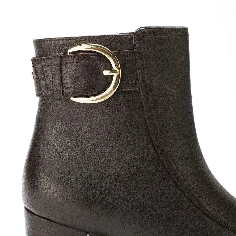 Ava Leather Ankle-Length Brown Boots with Buckle - Lino Perros