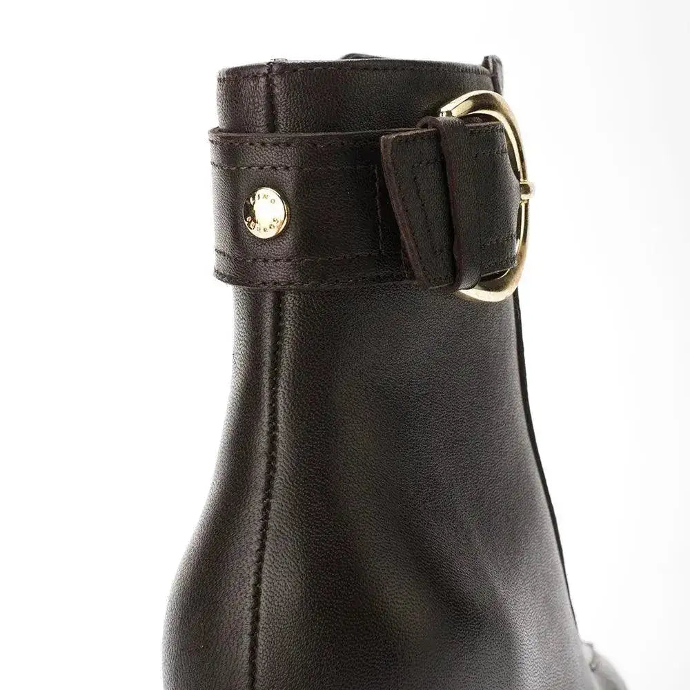 Ava Leather Ankle-Length Brown Boots with Buckle - Lino Perros