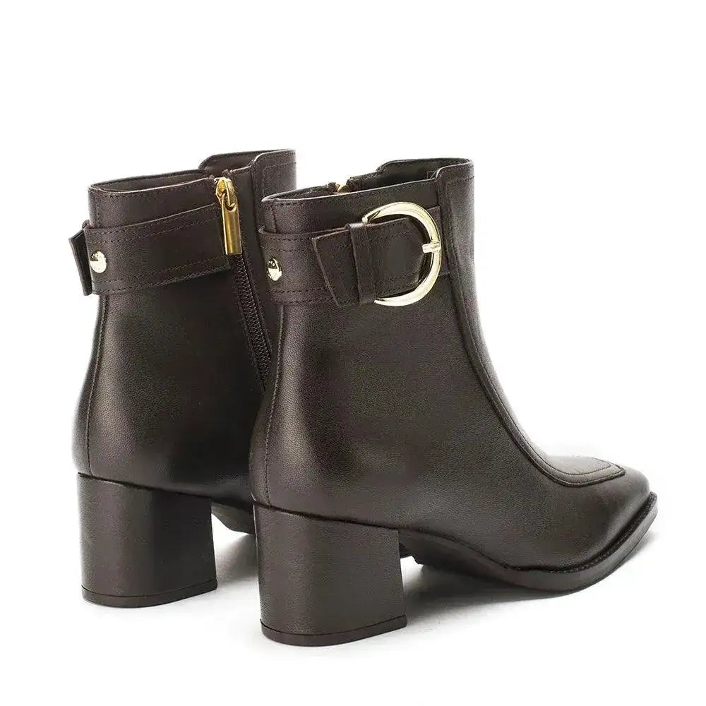 Ava Leather Ankle-Length Brown Boots with Buckle - Lino Perros
