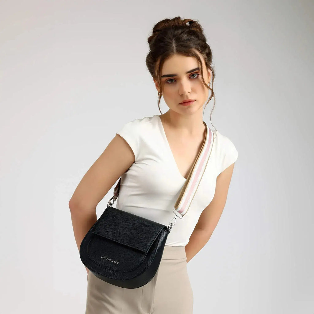 Avril Saddle Black Sling Bag - Lino Perros