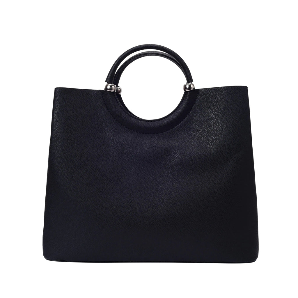 Avril Top Handle Black Satchel Bag - Lino Perros