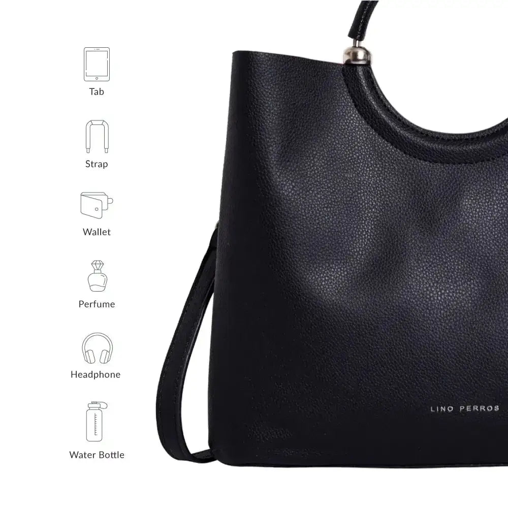 Avril Top Handle Black Satchel Bag - Lino Perros