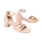 Gabbana Chain Link Soft Beige Block Heels - Lino Perros