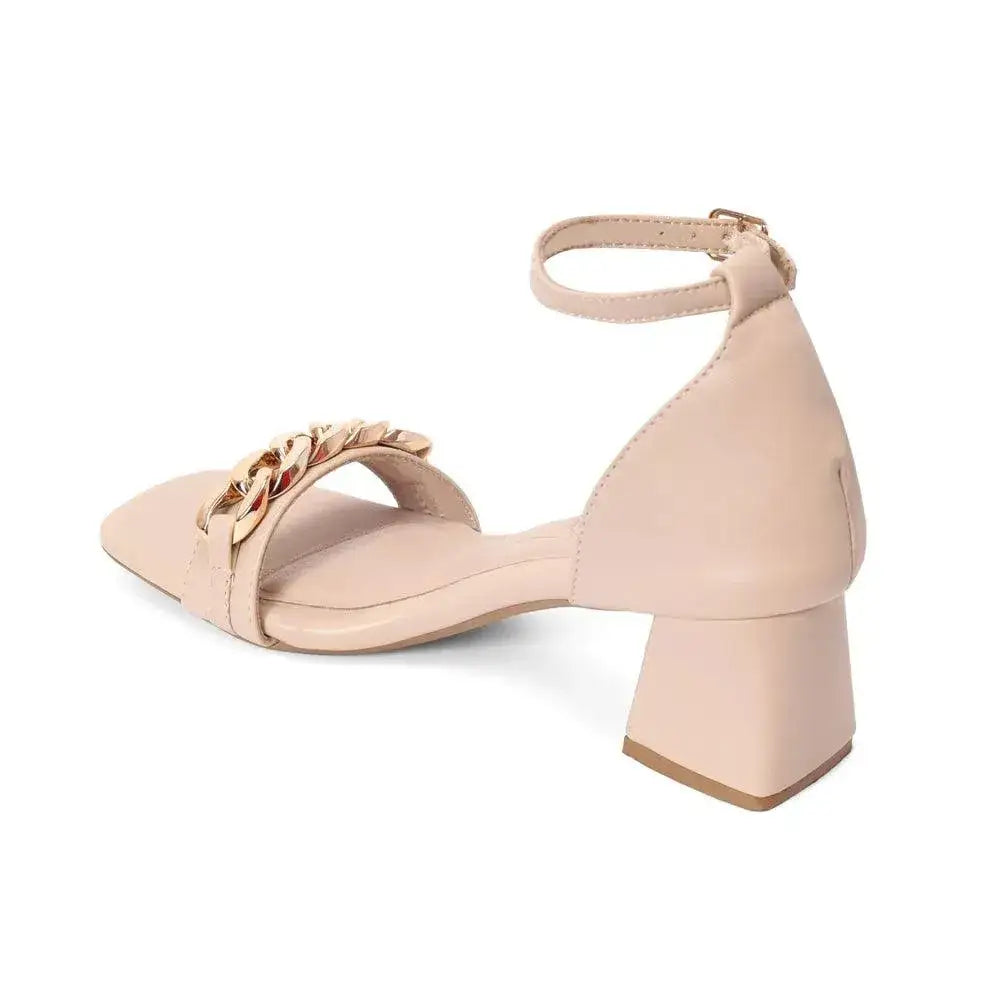 Gabbana Chain Link Soft Beige Block Heels - Lino Perros