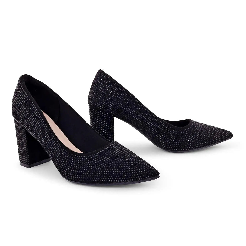 Gabbana Diamond Studded Block Black Pumps - Lino Perros