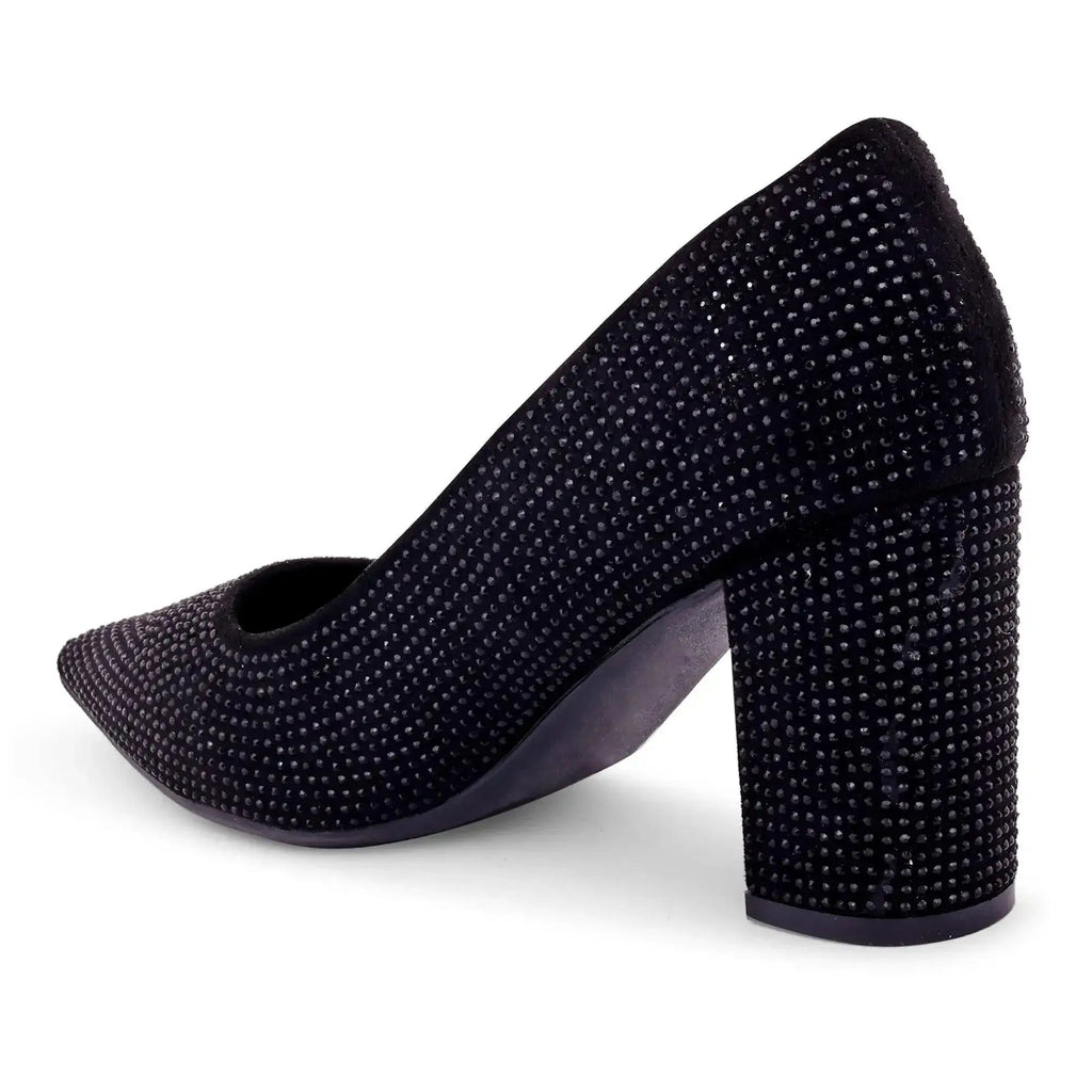Gabbana Diamond Studded Block Black Pumps - Lino Perros