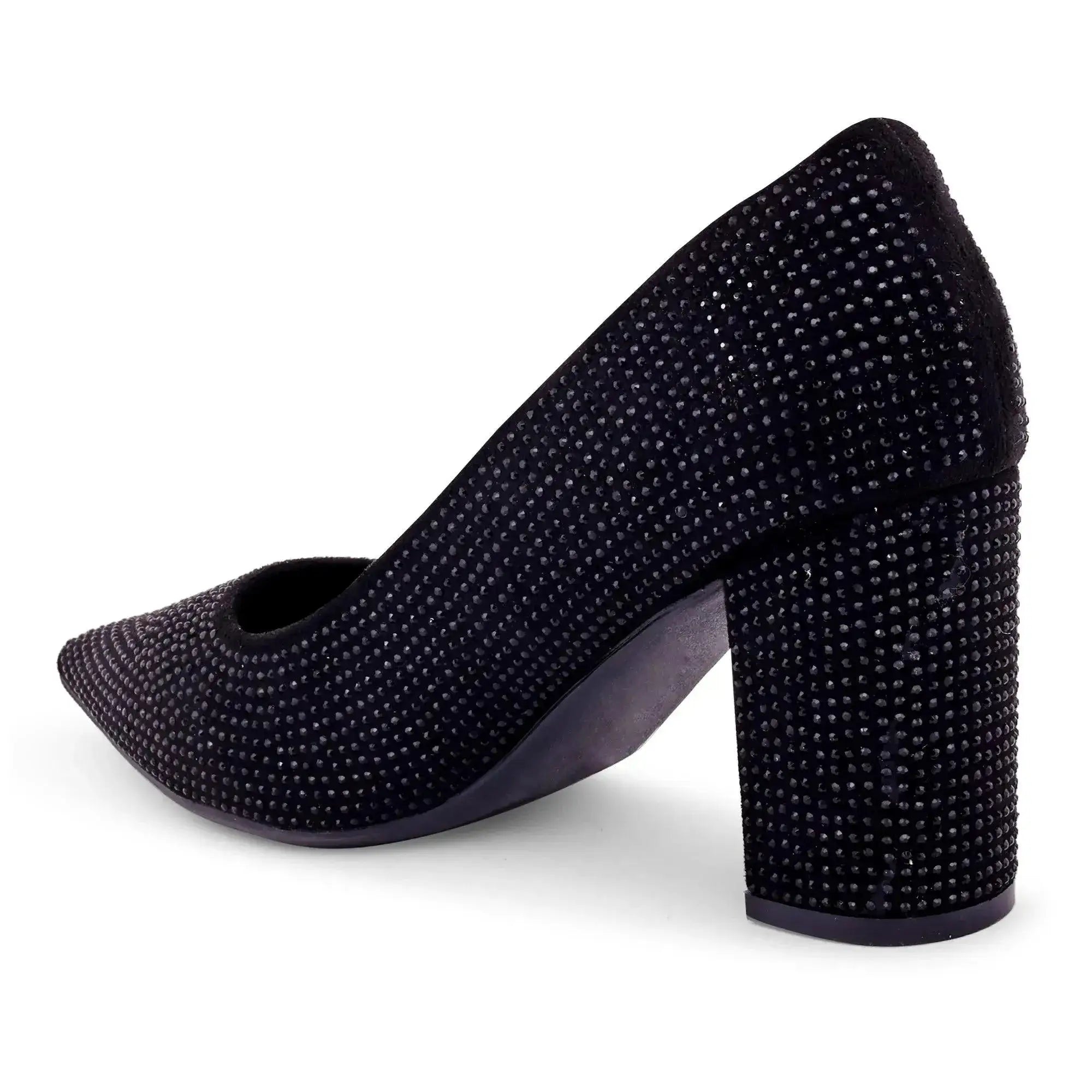 Gabbana Diamond Studded Block Black Pumps - Lino Perros