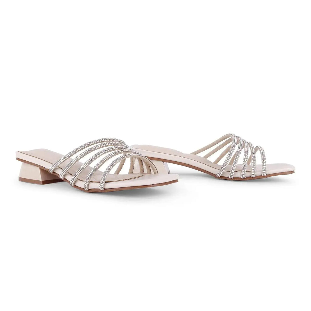 Gabbana Rhinestone Embellished Off White Flats - Lino Perros