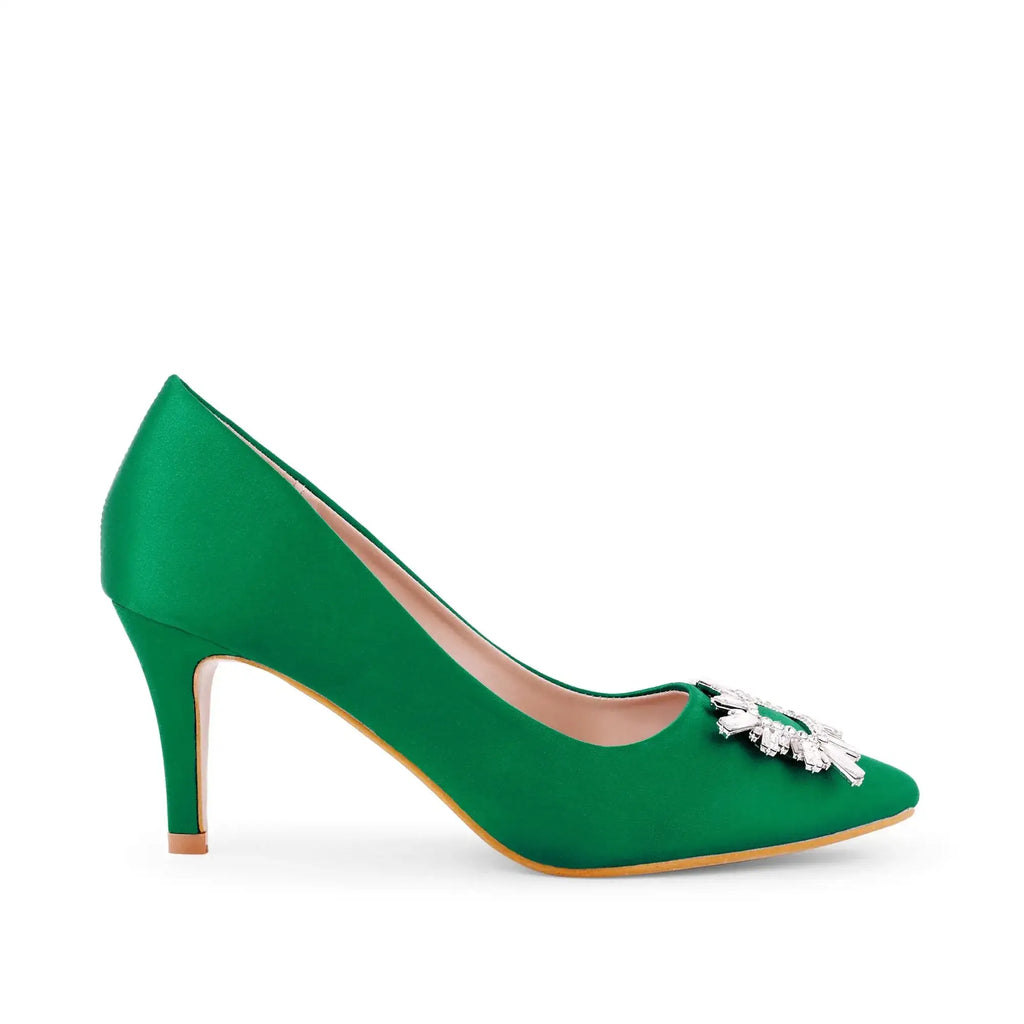 Gaga Crystal Broach Green Pumps - Lino Perros