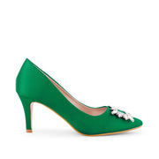 Gaga Crystal Broach Green Pumps