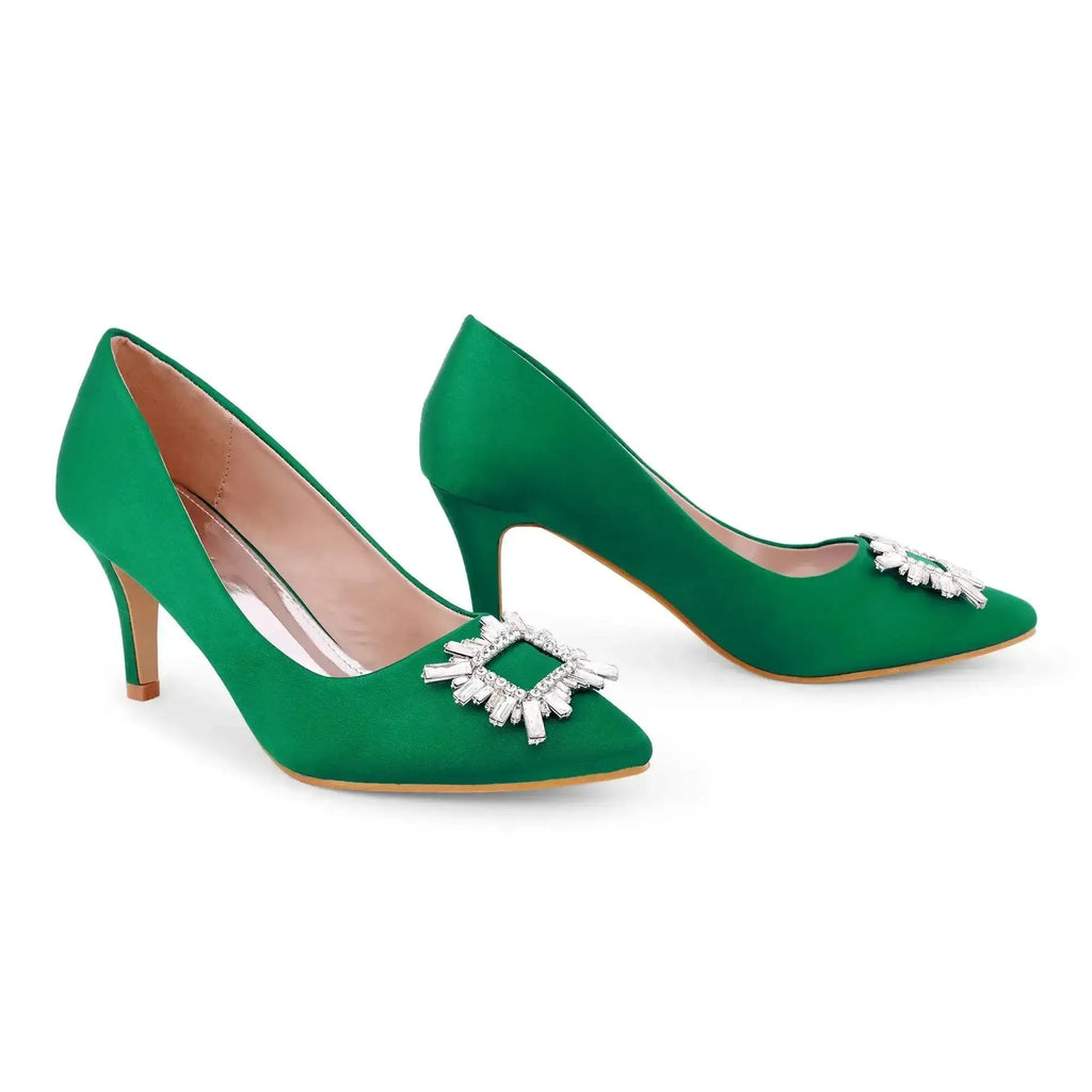 Gaga Crystal Broach Green Pumps - Lino Perros