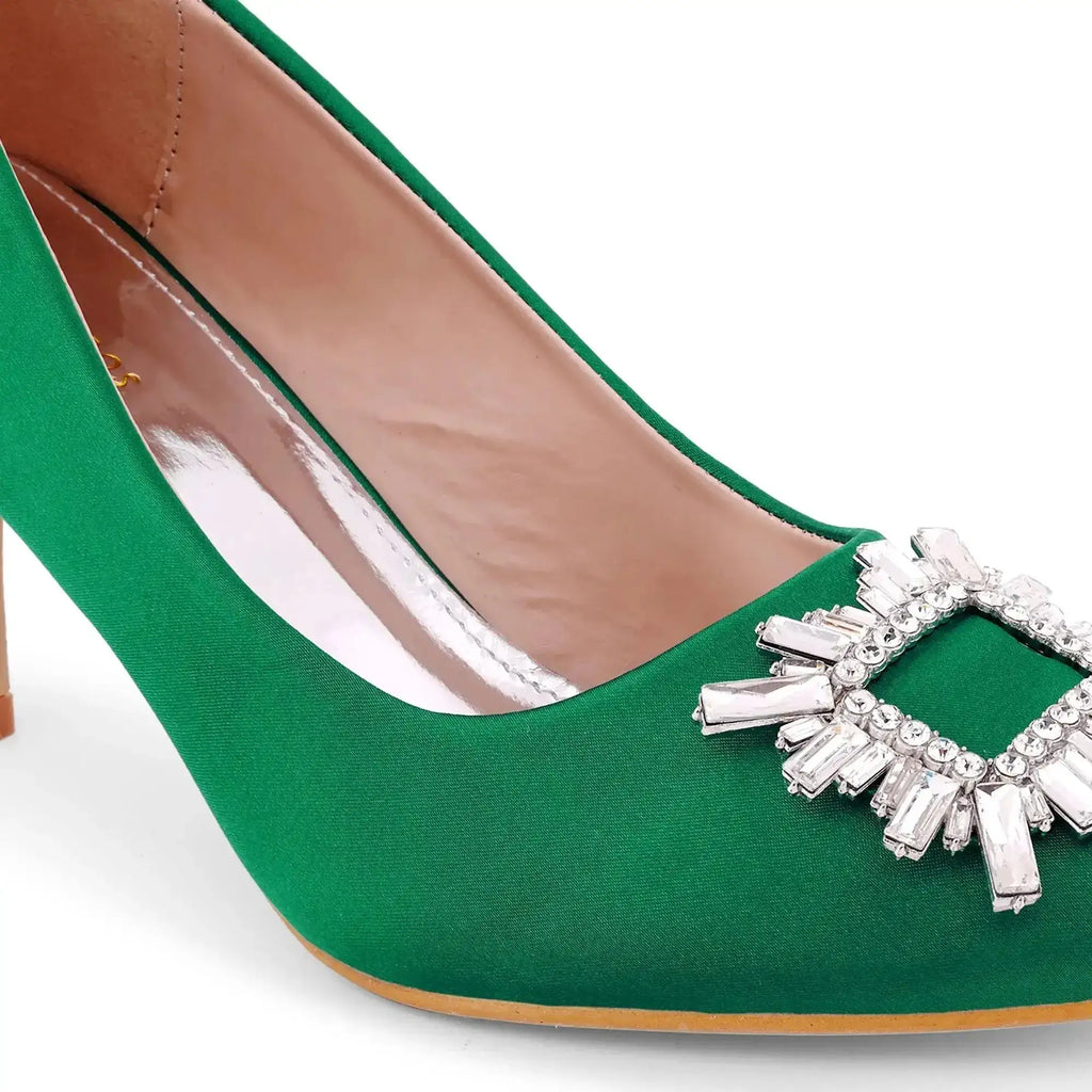 Gaga Crystal Broach Green Pumps - Lino Perros