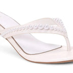 Hepburn Beaded Kitten Off White Heel Sandal - Lino Perros