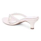 Hepburn Beaded Kitten Off White Heel Sandal - Lino Perros
