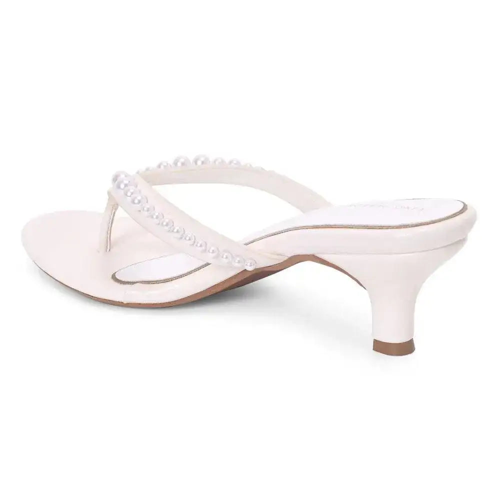 Hepburn Beaded Kitten Off White Heel Sandal - Lino Perros