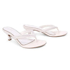 Hepburn Beaded Kitten Off White Heel Sandal - Lino Perros