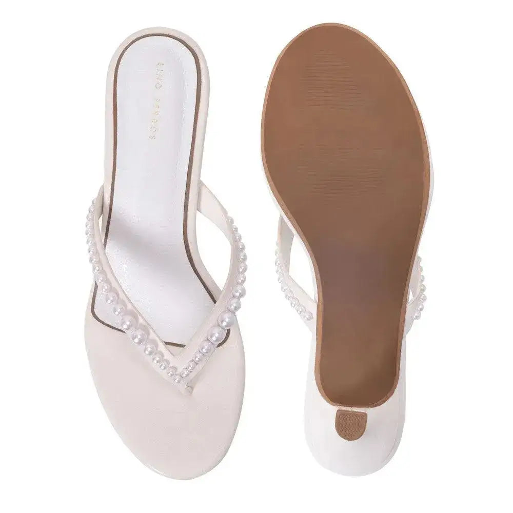 Hepburn Beaded Kitten Off White Heel Sandal - Lino Perros