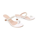 Hepburn Pearl Embellished White Heels - Lino Perros