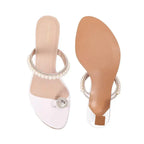Hepburn Pearl Embellished White Heels - Lino Perros