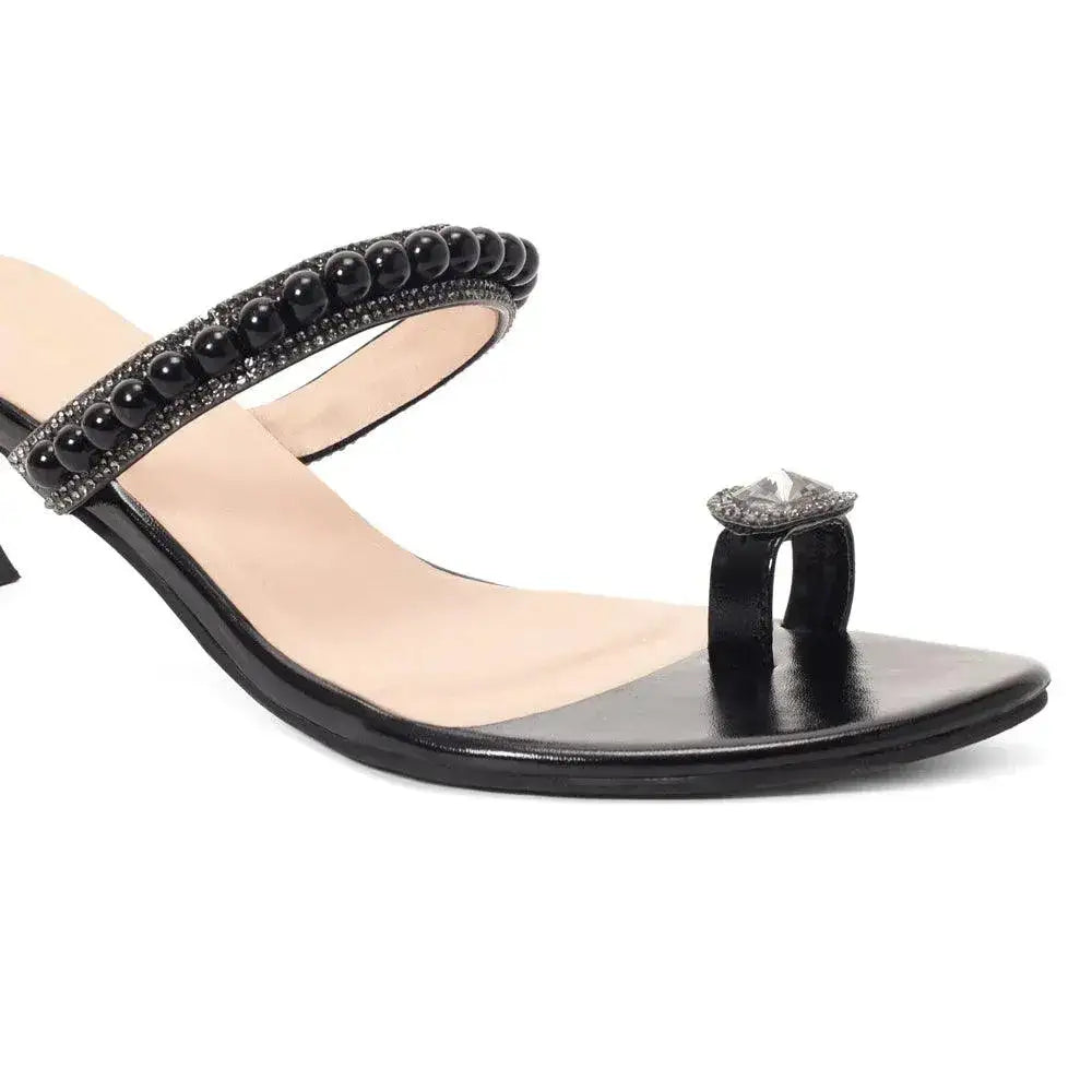 Hepburn Pearl Embellished Black Heels - Lino Perros