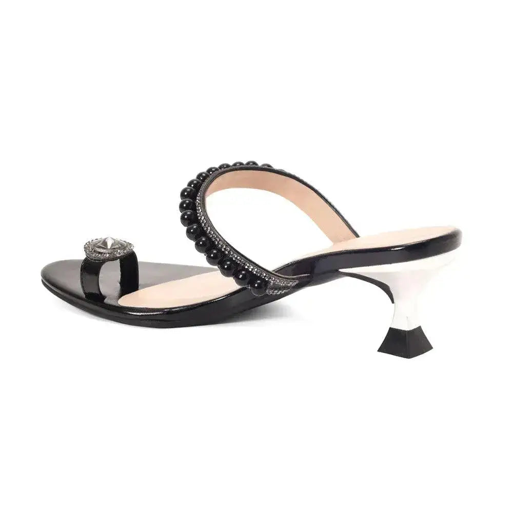Hepburn Pearl Embellished Black Heels - Lino Perros