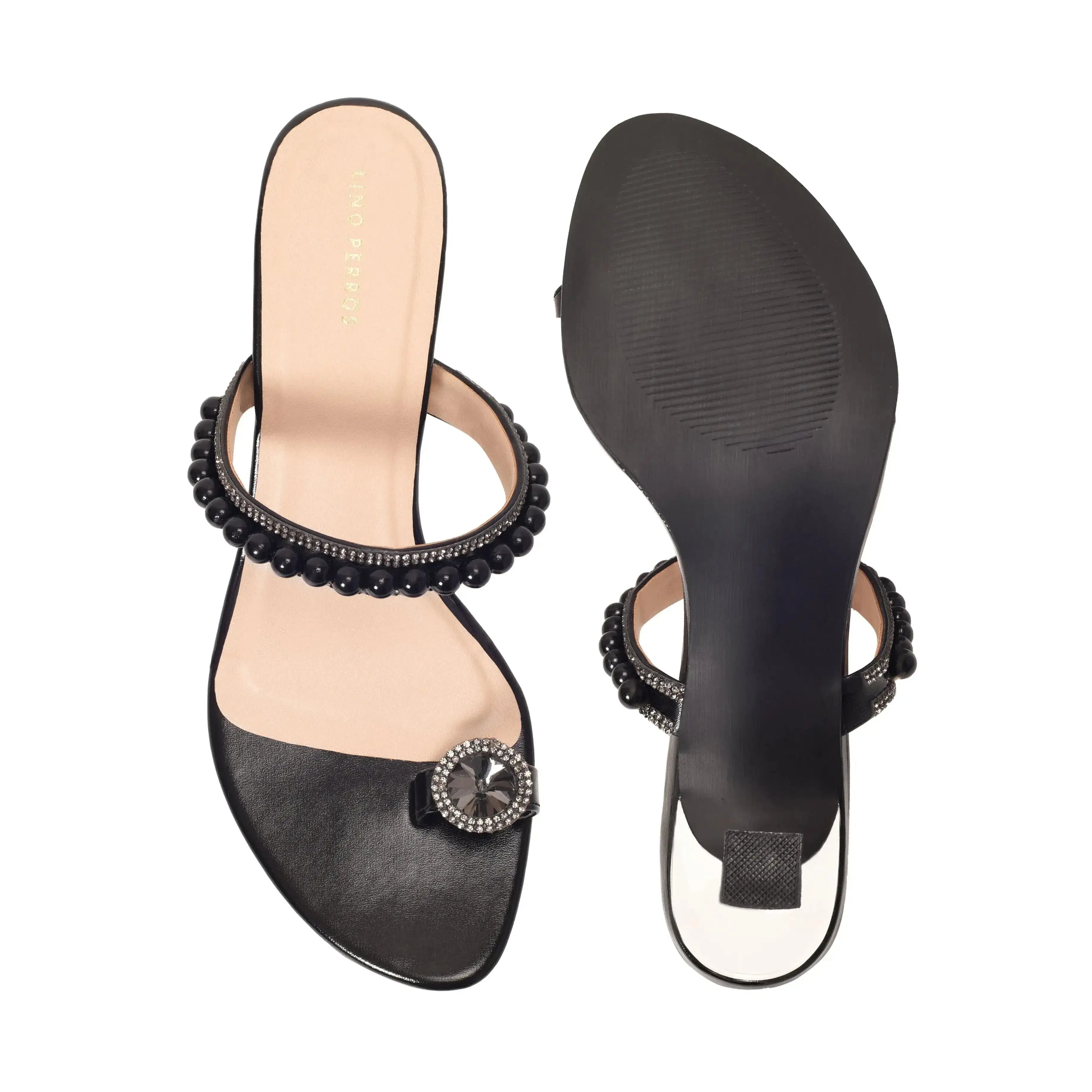 Hepburn Pearl Embellished Black Heels - Lino Perros