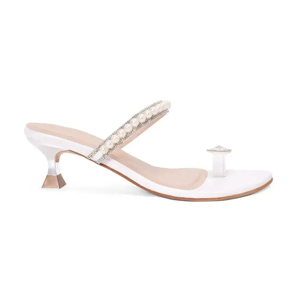 Hepburn Pearl Embellished White Heels - Lino Perros