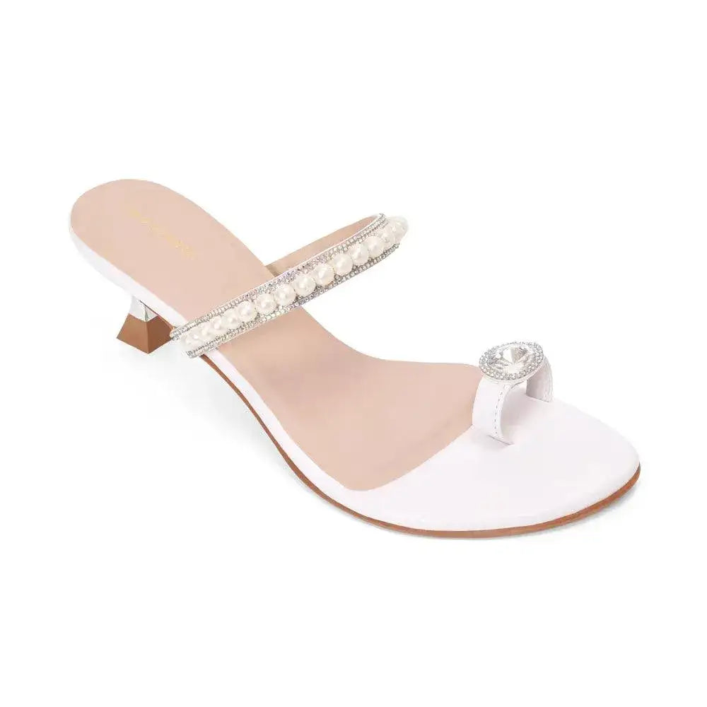 Hepburn Pearl Embellished White Heels - Lino Perros