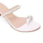 Hepburn Pearl Embellished White Heels - Lino Perros
