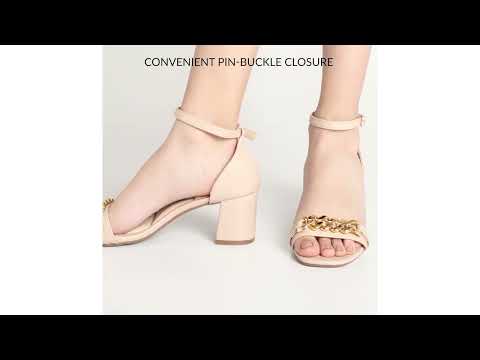 Gabbana Chain Link Soft Beige Block Heels - Lino Perros