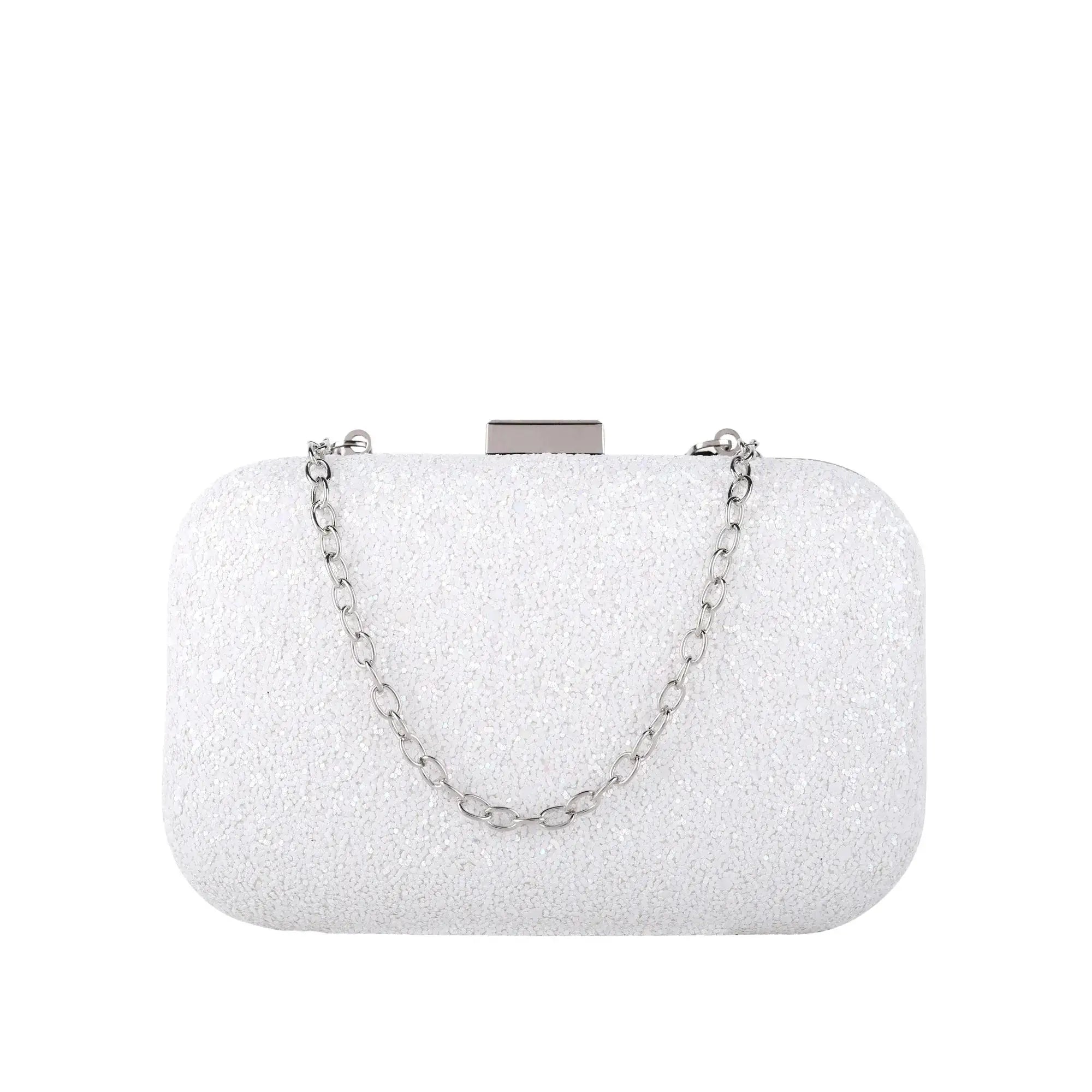 Texas Glitter Finish White Clutch - Lino Perros