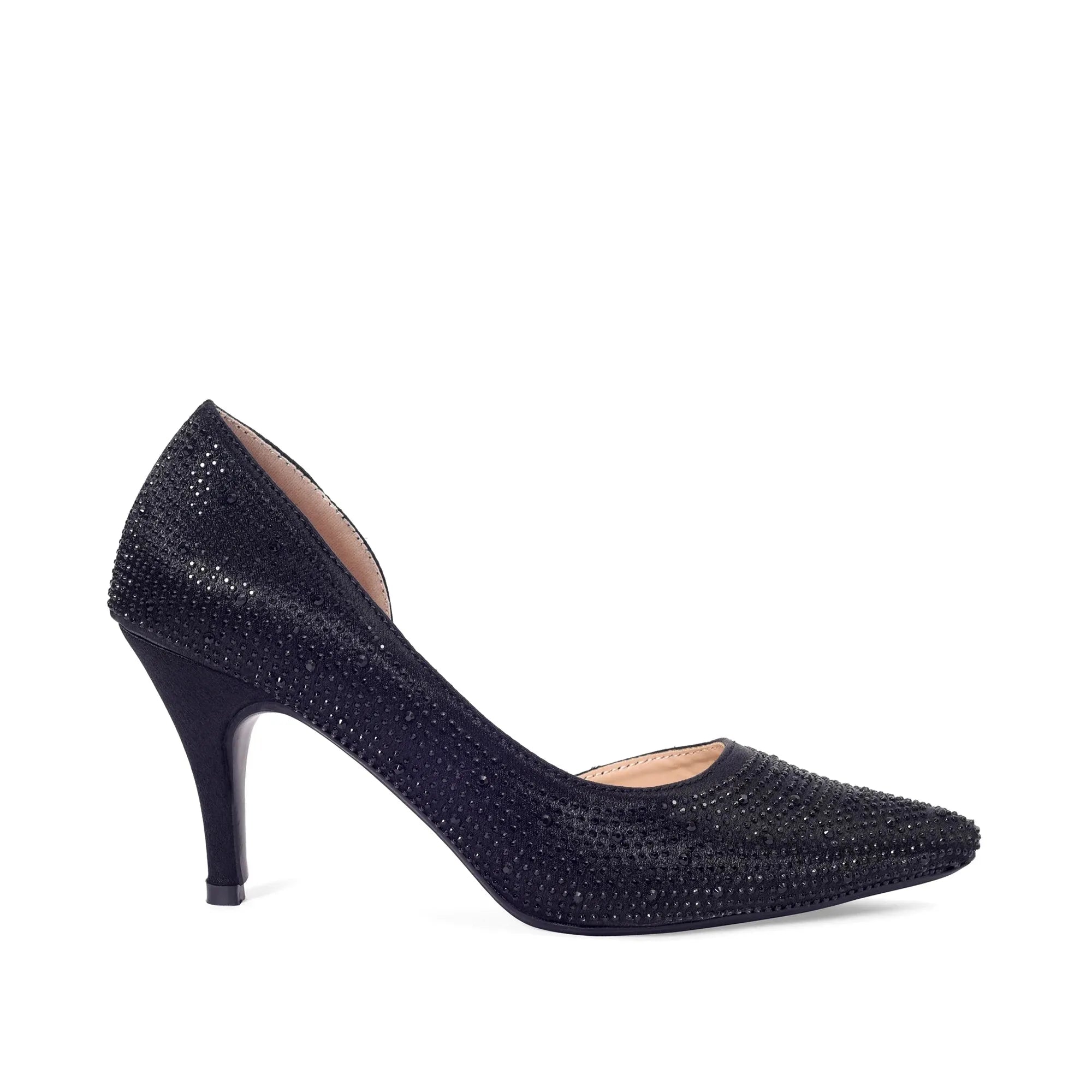 Victoria Diamond Studded Jet Black Slim Pumps - Lino Perros