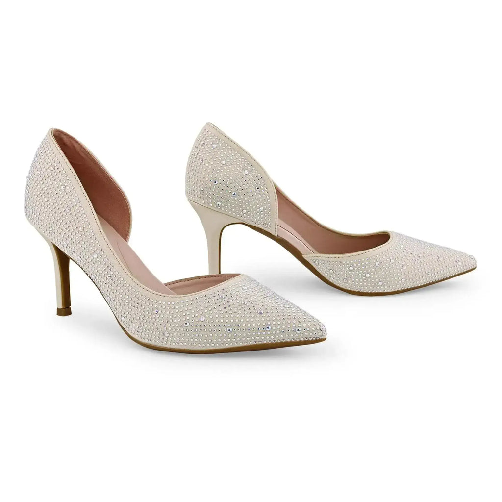 Victoria Diamond Studded Slim Golden Pumps - Lino Perros