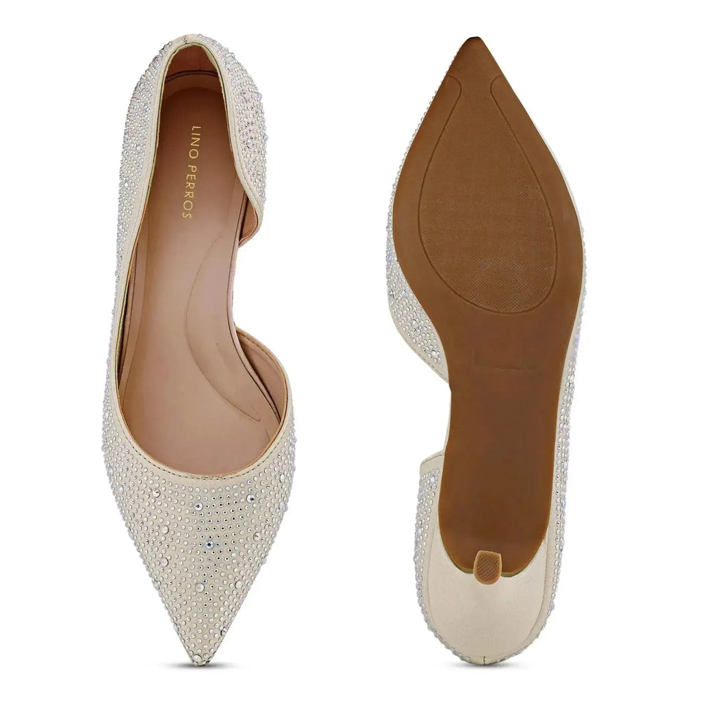 Victoria Diamond Studded Slim Golden Pumps - Lino Perros