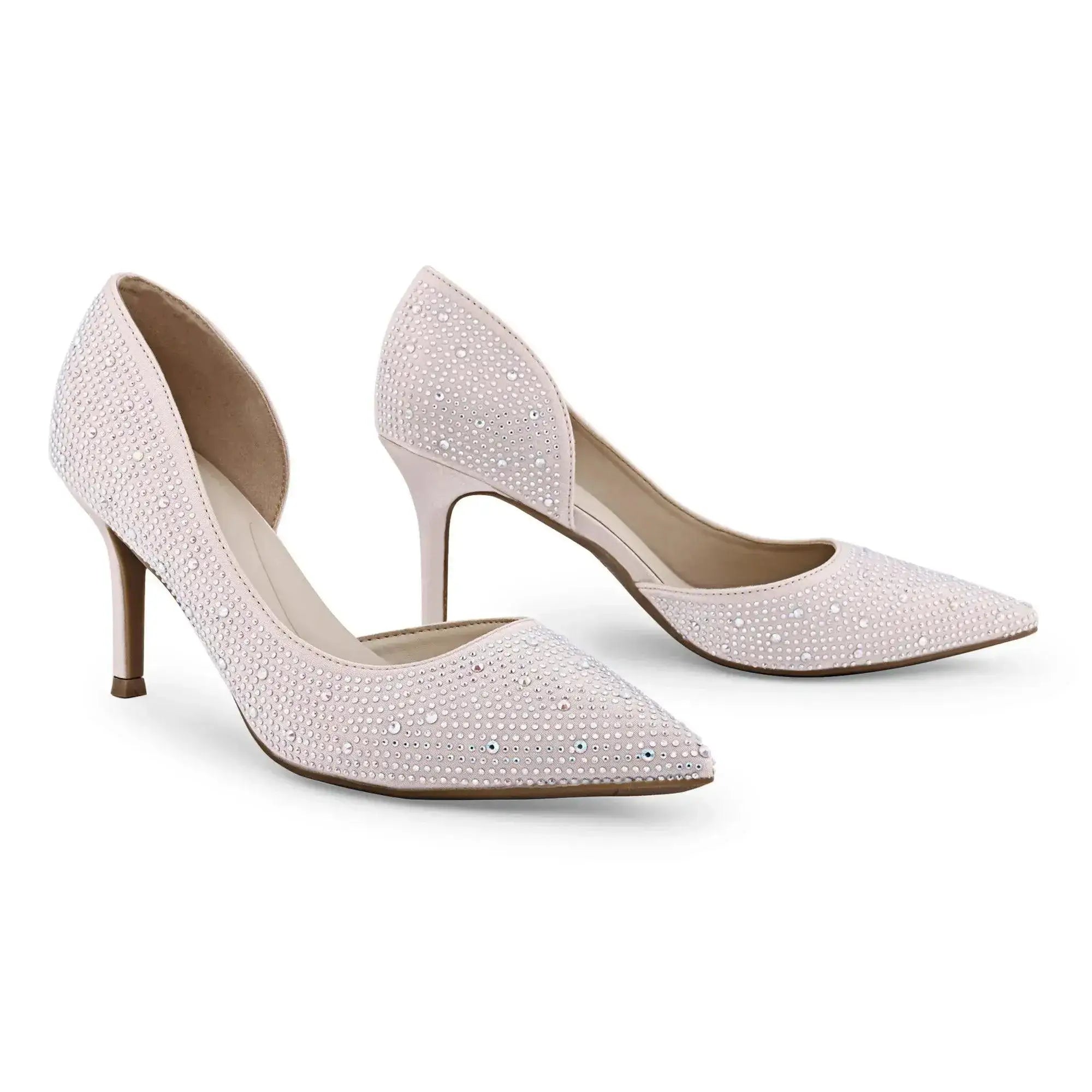 Victoria Diamond Studded Slim Pink Pumps - Lino Perros