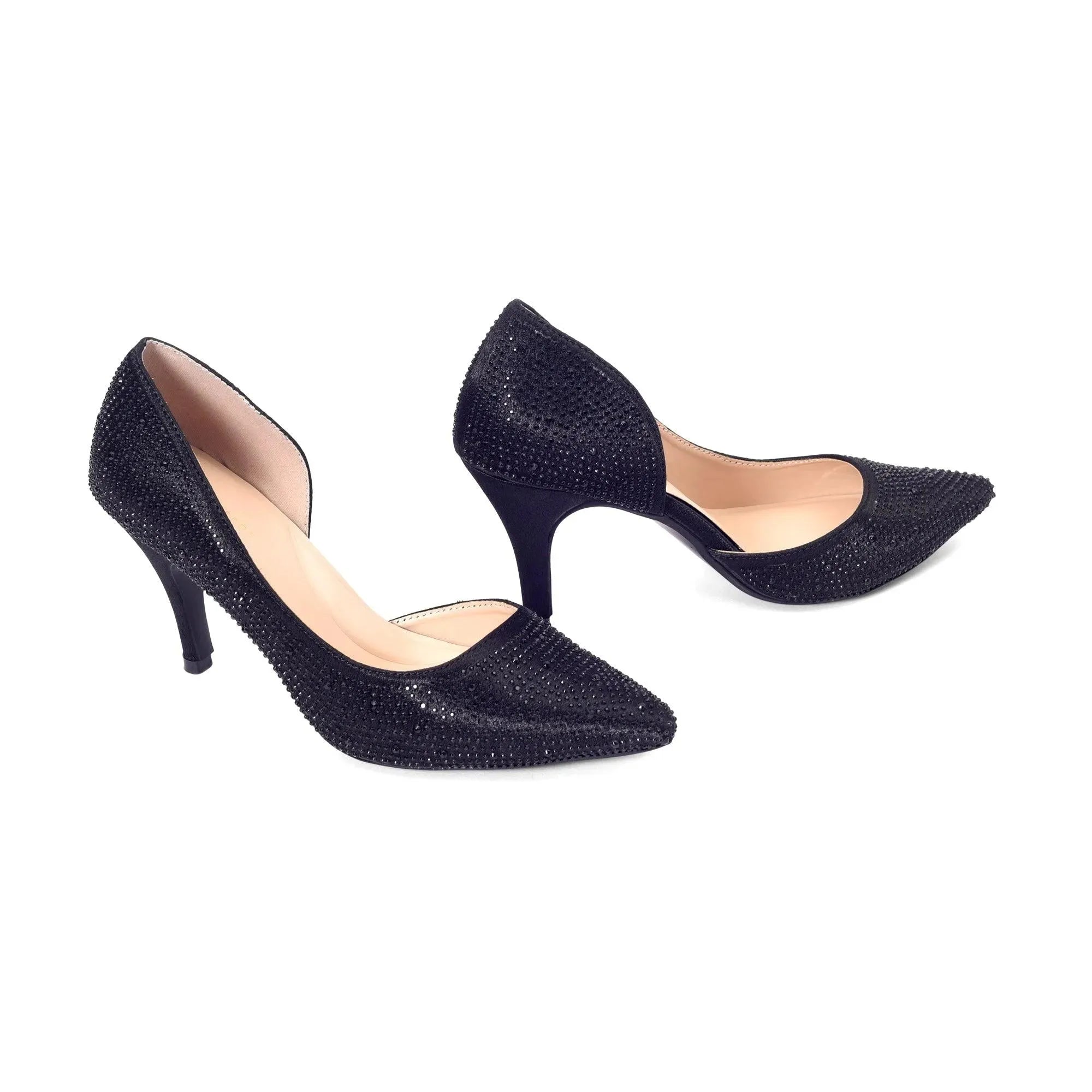 Victoria Diamond Studded Jet Black Slim Pumps - Lino Perros